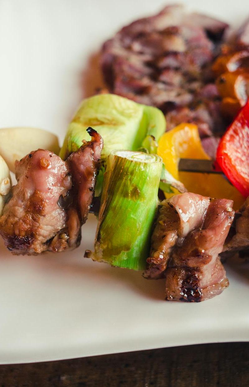 Grilled Beef & Pork Anticuchos with Aji