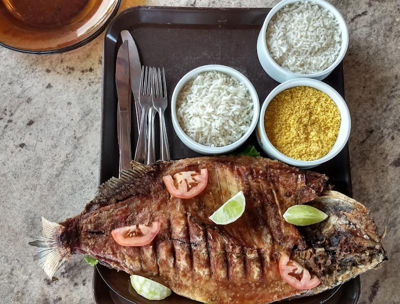 Grilled Denis Fish with Lemon, Rice & Farofa