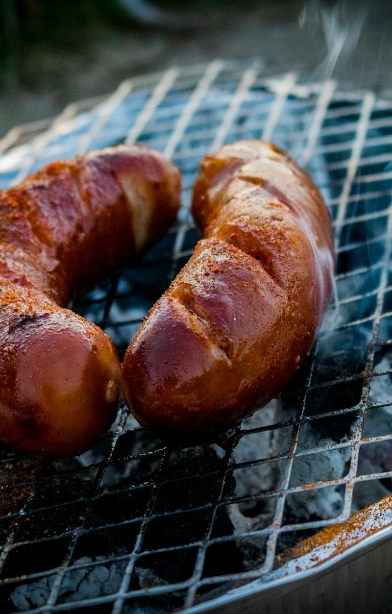 Grilled Kielbasa with Charred Onions & Mustard