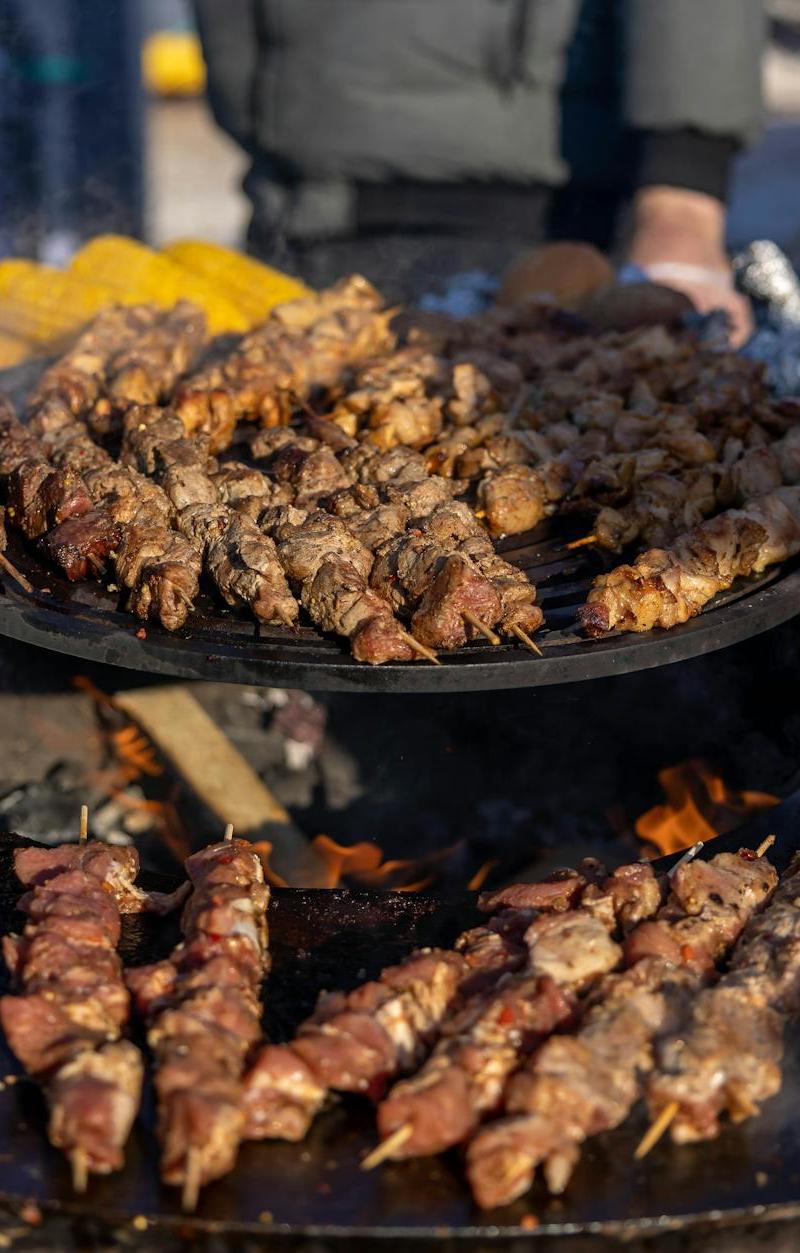 Grilled Lamb Kebab with Corn & Bread