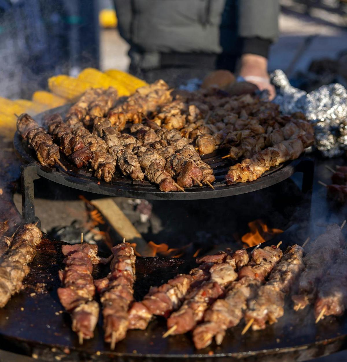 Grilled Lamb Kebab with Corn & Bread