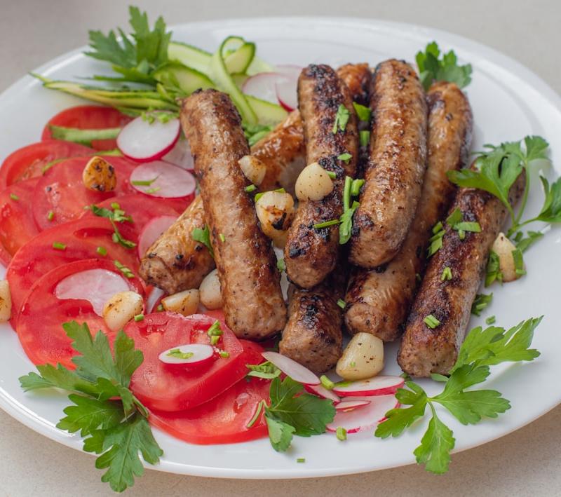 Grilled Loukaniko with Orange & Garden Sides