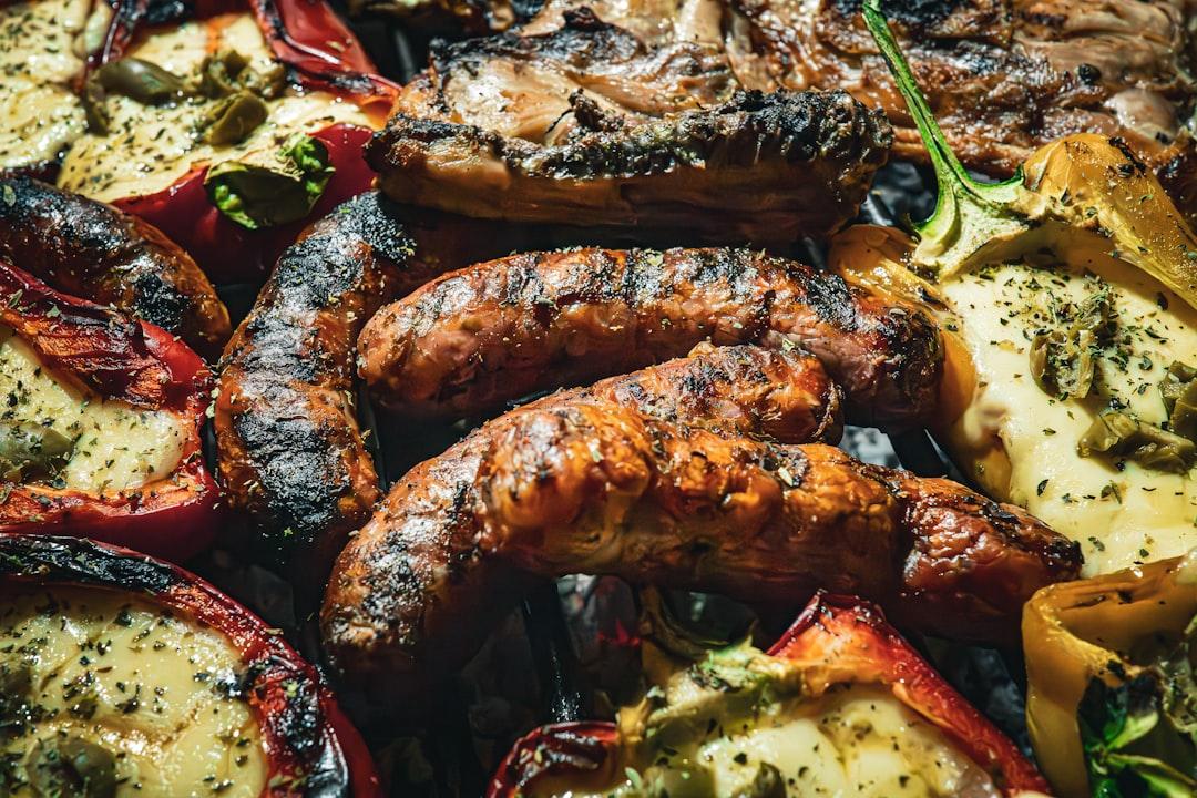 Grilled Loukaniko with Charred Peppers & Pork Chops