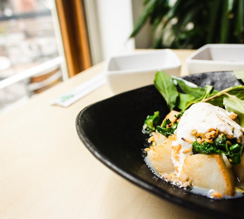 Grilled Peach Burrata with Basil Oil