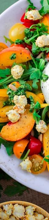 Grilled Peach Burrata with Crispy Popcorn