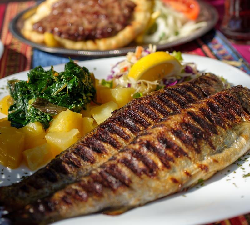 Grilled Sea Bream with Lemon, Herbs & Sides