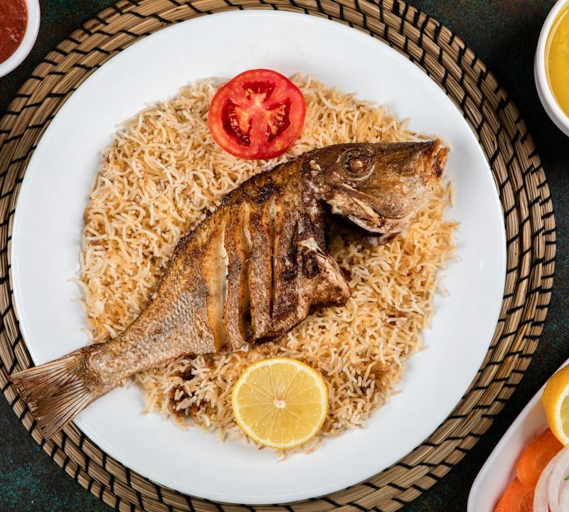 Grilled Sea Bream with Spiced Rice & Lemon