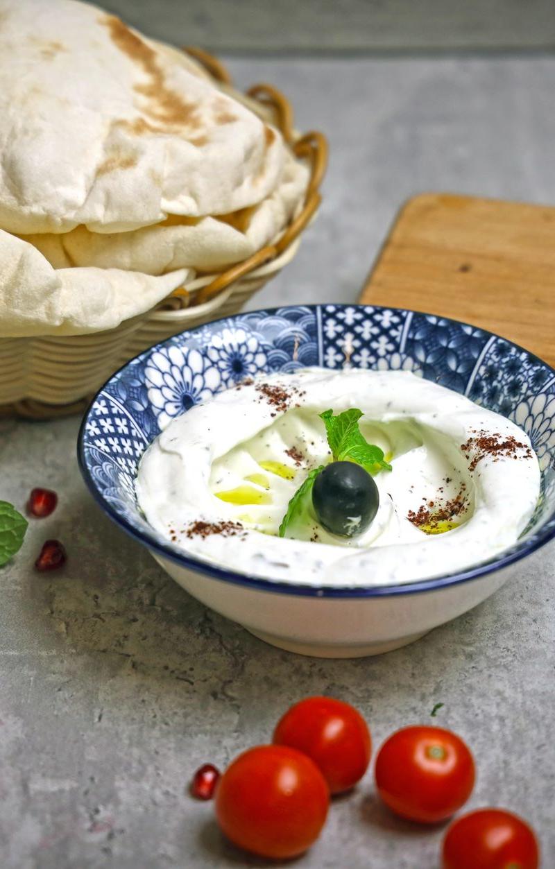 Haydari — Herbed Yogurt Dip with Olives & Pomegranate