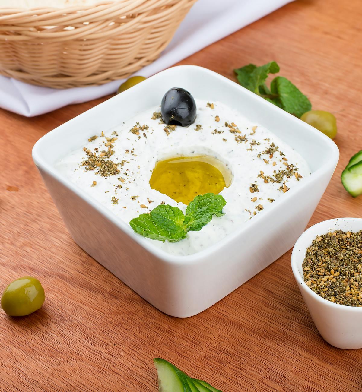 Haydari — Herby Yogurt Dip with Olives & Cucumber