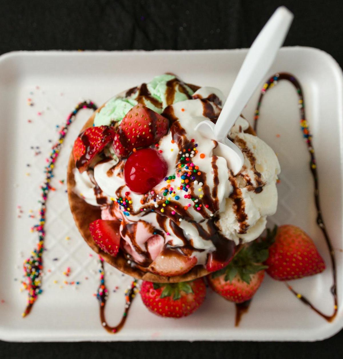 Hot Fudge Sundae with Crispy Waffle Bowl