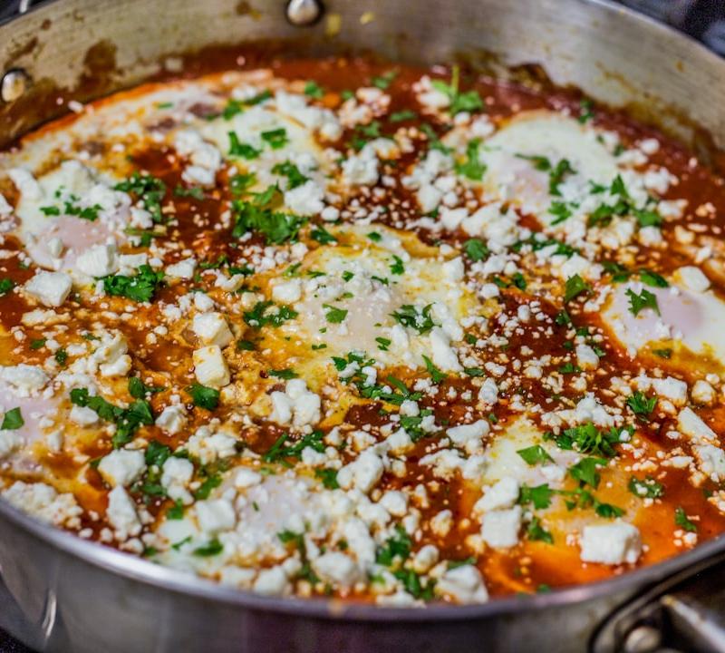 Huevos Ahogados — Eggs in Spicy Red Salsa