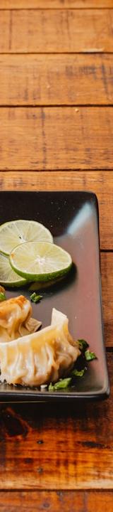 Pan-Fried Shrimp and Fish Dumplings with Peanut Sauce