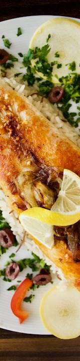 Israeli Grilled Fish with Charred Vegetables & Rice