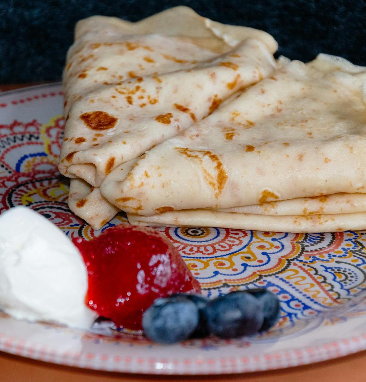 Jam-Filled Palatschinken with Berries & Cream
