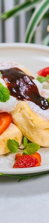 Jiggly Souffle Pancakes with Berries & Cream
