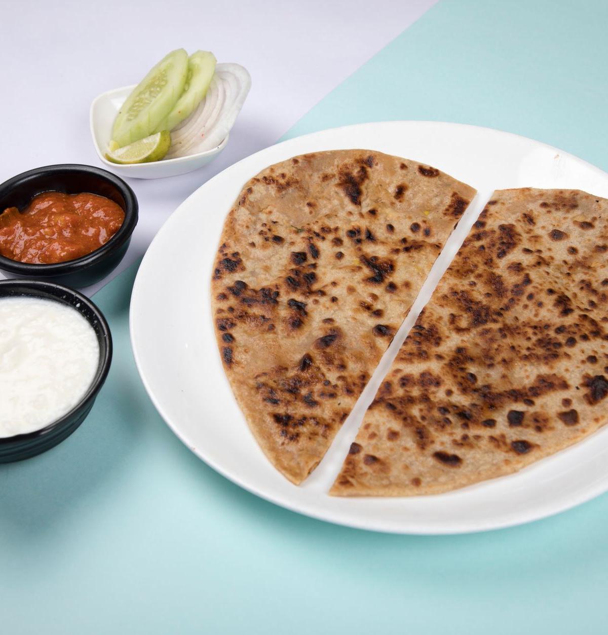 20-Min Keema Paratha with Yogurt & Pickle
