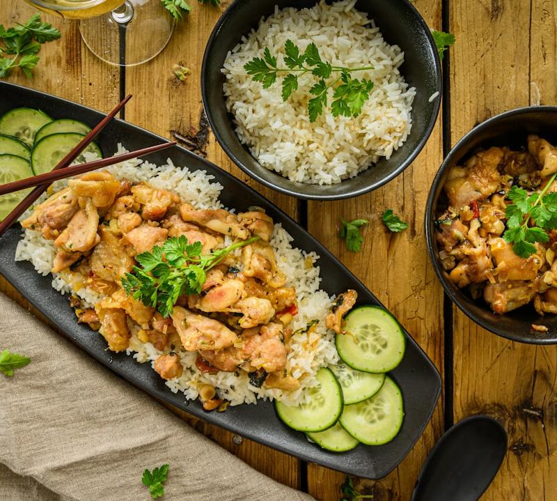 Lemongrass Chicken Bowl with Rice & Cucumber
