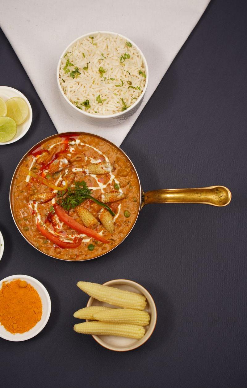 Golden Paneer in Turmeric Tomato Sauce with Jeera Rice