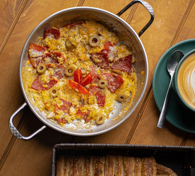 Mediterranean Egg Skillet with Salami & Olives