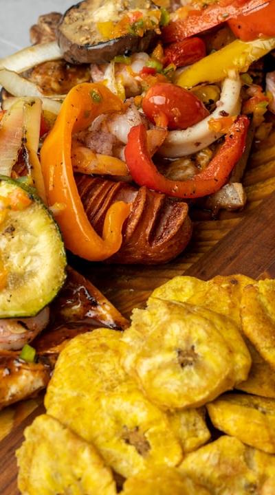 Mojo Chicken with Tostones & Yuca