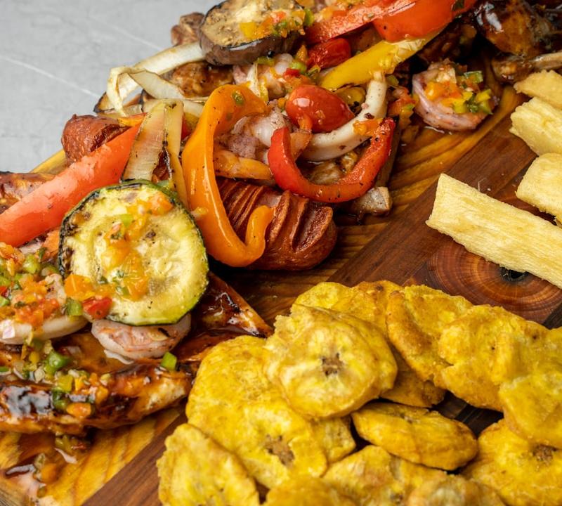 Mojo Chicken with Tostones & Yuca