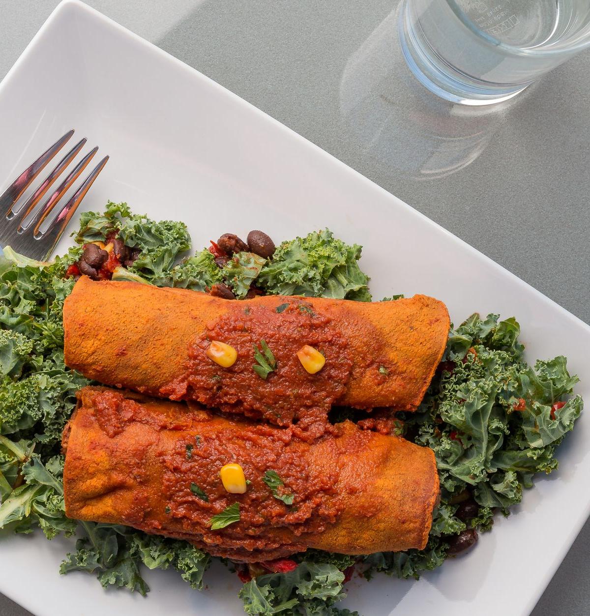 20-Minute Mole Enchiladas with Kale & Beans