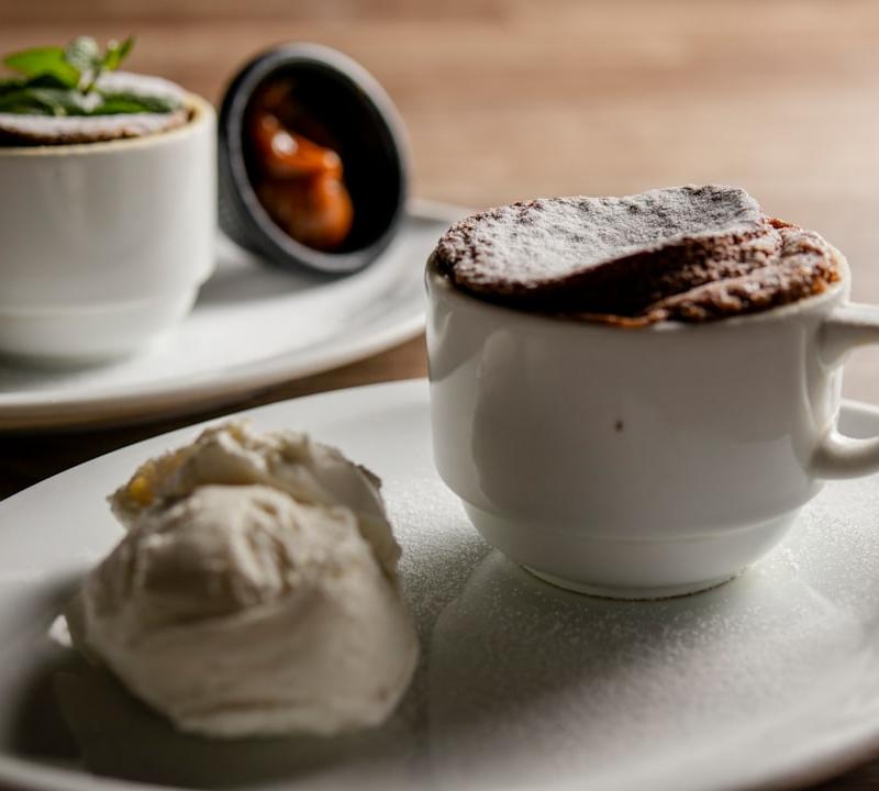 Molten Chocolate Mug Cake with Caramel & Ice Cream