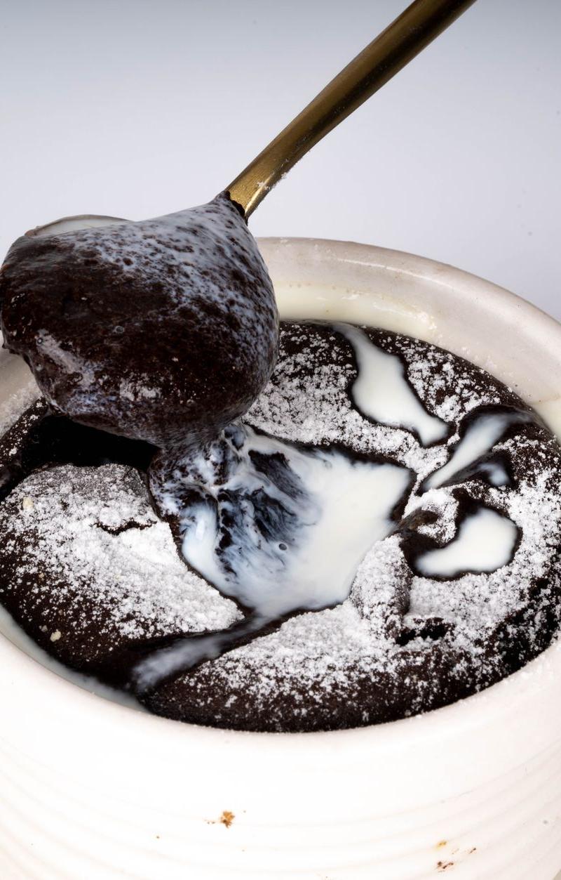 Molten Chocolate Mug Cake with Cream