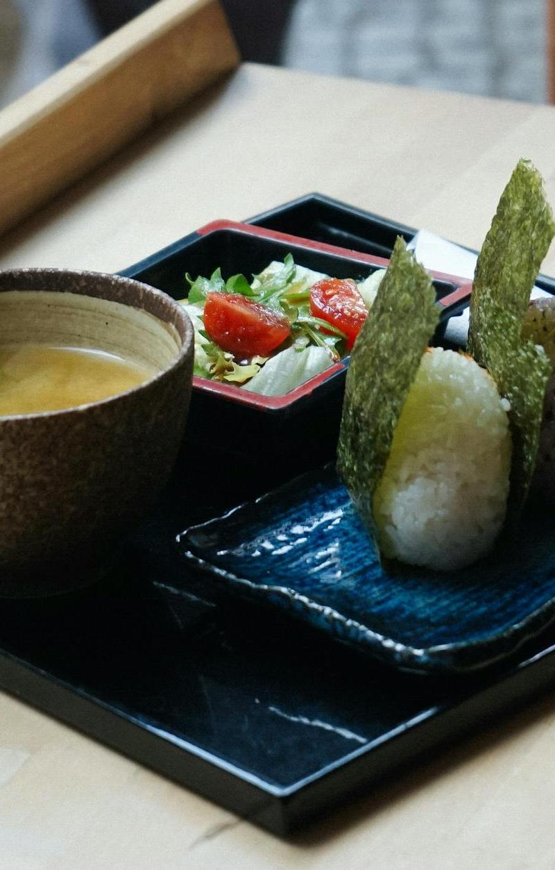 Onigiri Dinner Set — Rice Balls, Miso & Salad