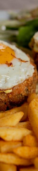 Pan-Fried Leberkäse with Eggs & Fries