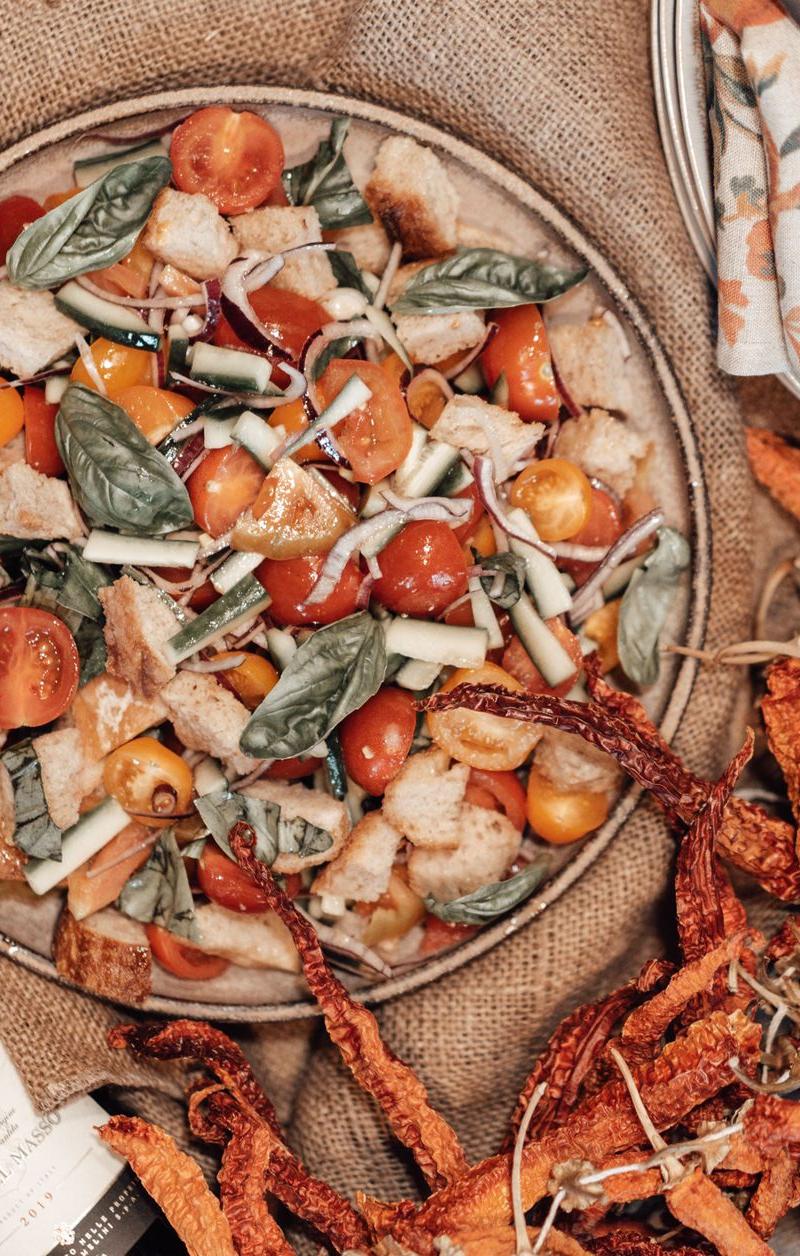 Panzanella with Crispy Sweet Potato Fries