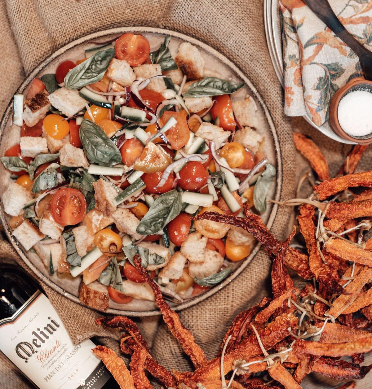 Panzanella with Crispy Sweet Potato Fries