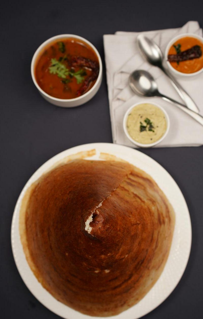 Paper Dosa with Three Chutneys