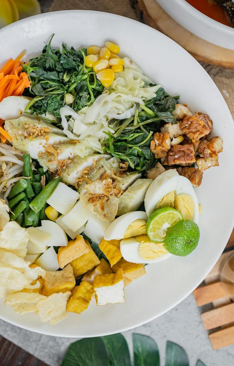 Pecel Feast Bowl—Veg, Fried Chicken & Peanut Sauce