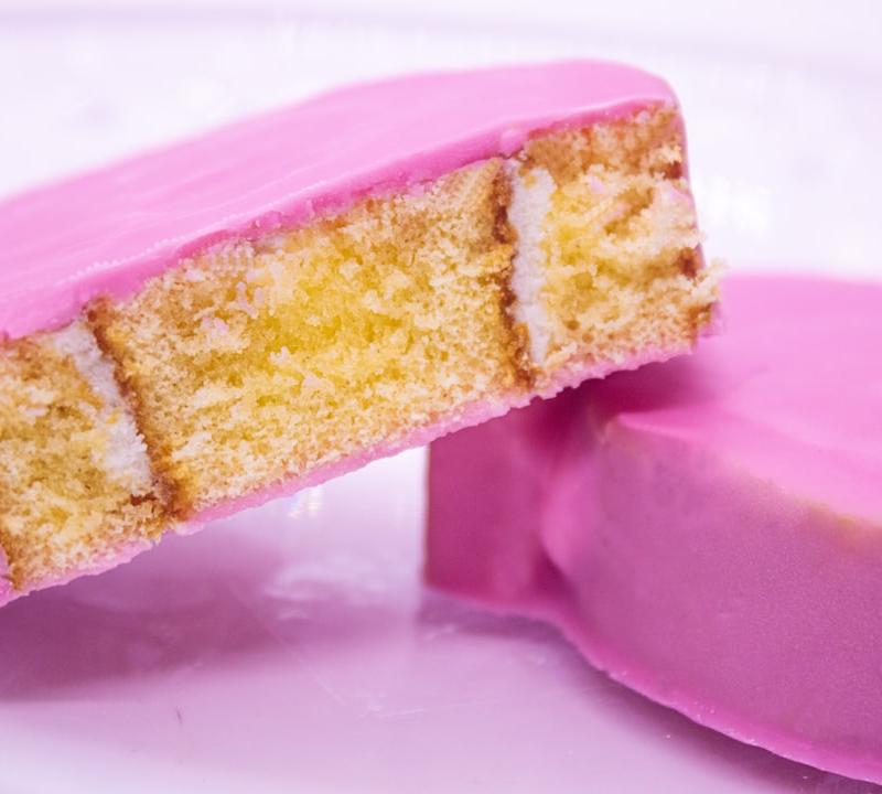 Pink Rum Cake Cubes with Glaze