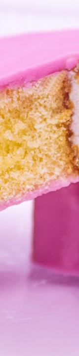 Pink Rum Cake Cubes with Glaze