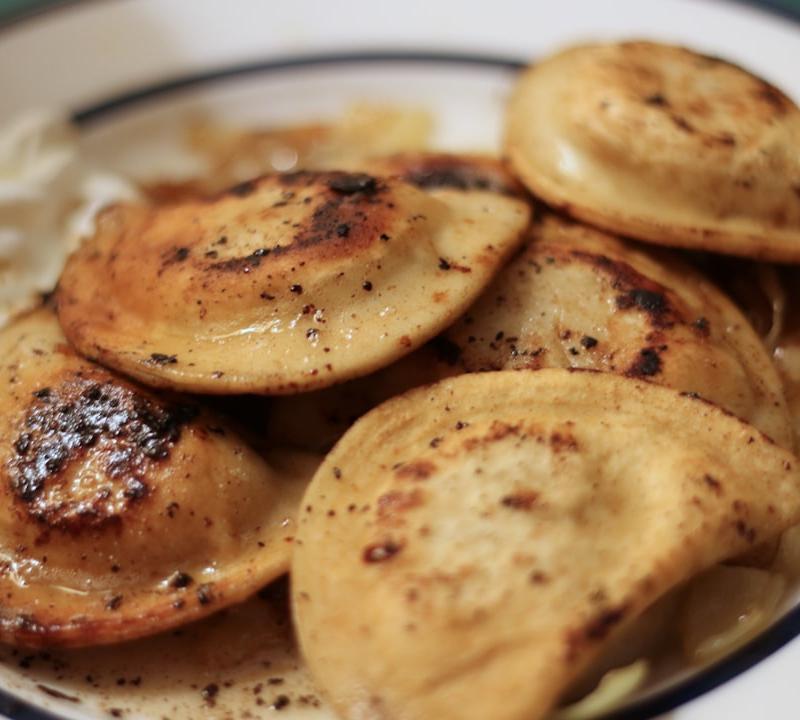 Pork Pierogi with Caramelized Onions