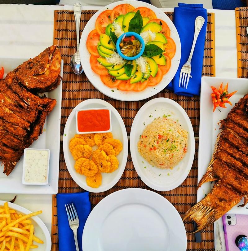 Crispy Whole Fish with Fries, Rice & Avocado