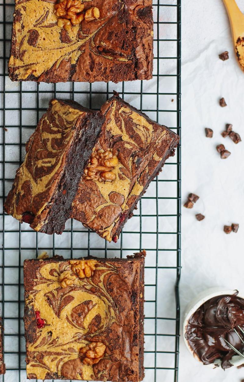 Pumpkin Swirl Fudgy Brownies with Chocolate Frosting