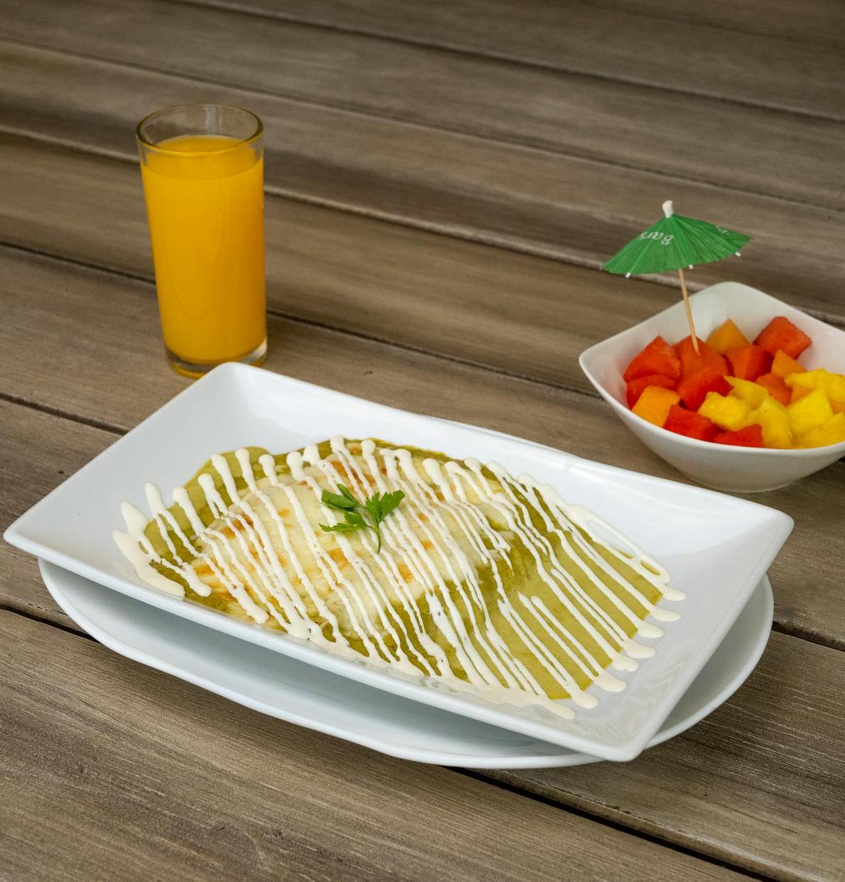 Quick Mole Chicken Enchiladas with Fresh Fruit