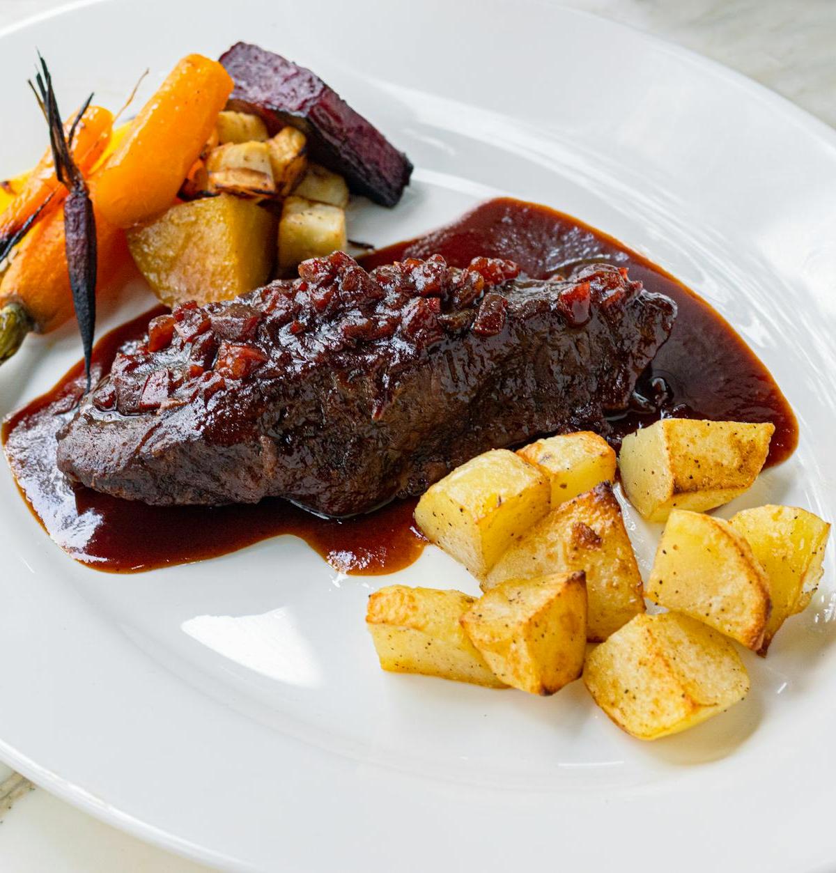 Quick Sauerbraten with Roasted Root Veg