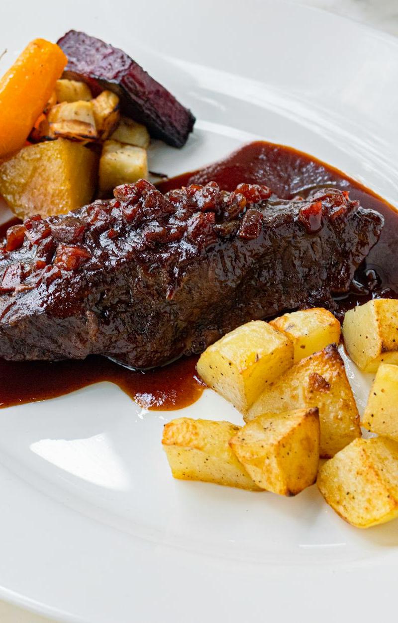 Quick Sauerbraten with Roasted Root Veg
