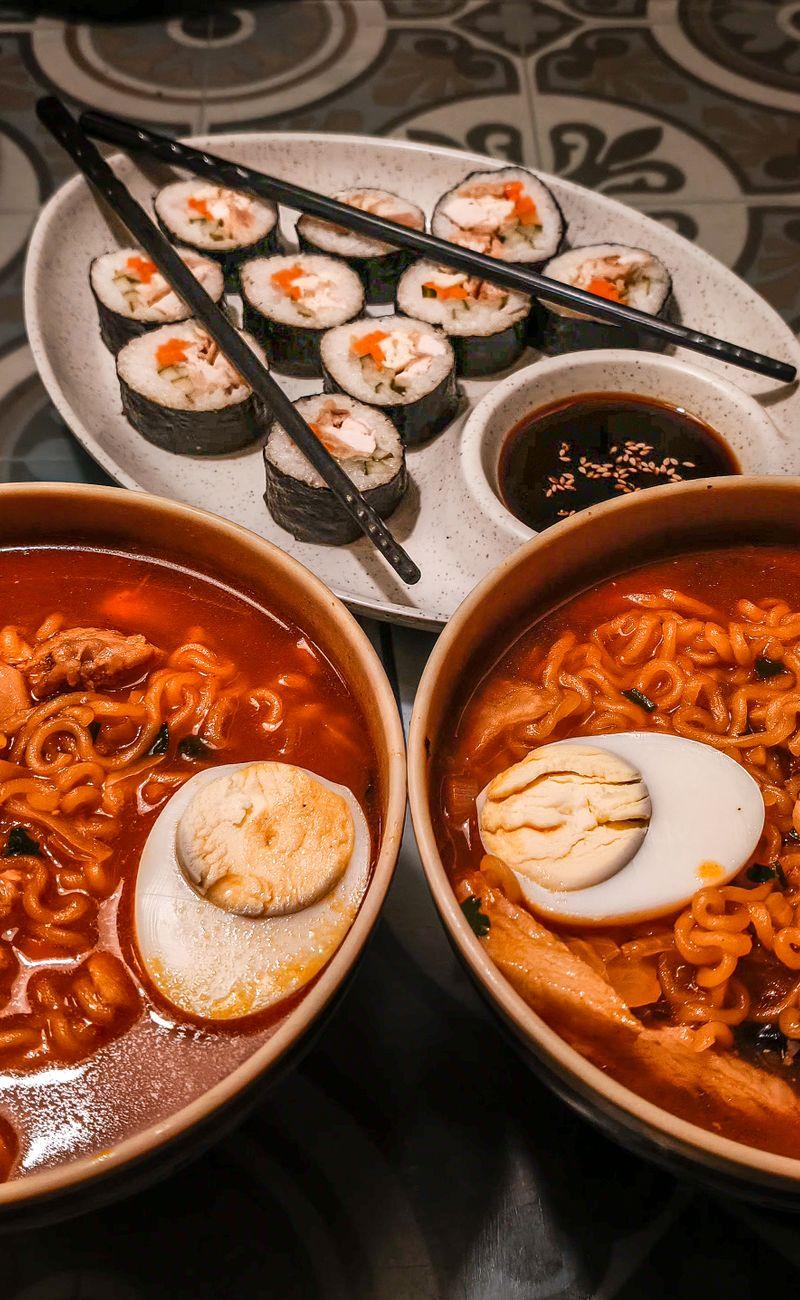 Ramyeon with Egg & Gimbap