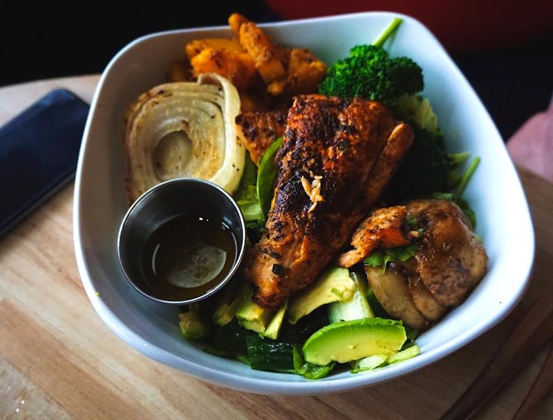 Roasted Veggie & Salmon Grain Bowl