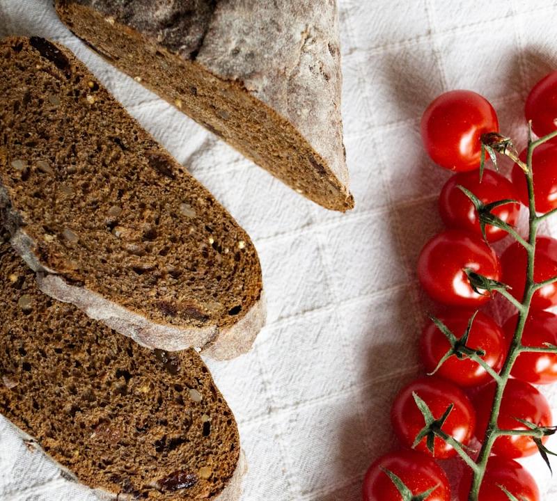 Ruisleipä — Dark Rye Bread with Cherry Tomatoes