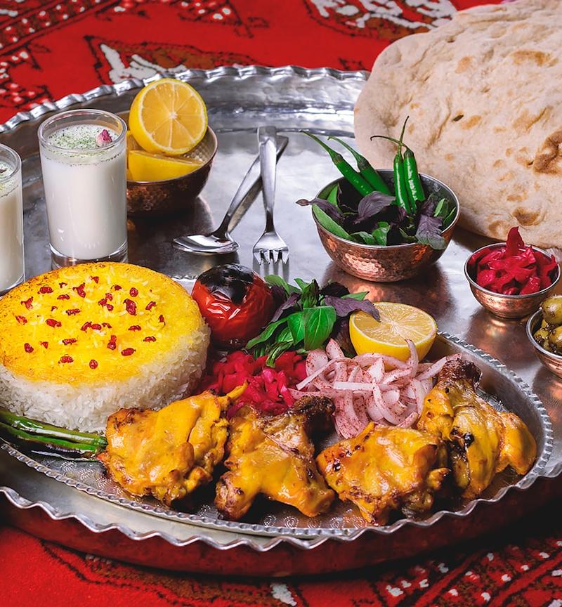 Sheet-Pan Saffron Chicken Kabab with Crispy Rice