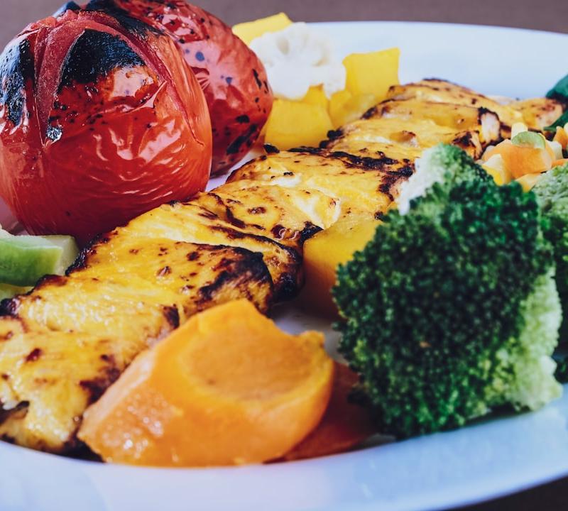 Sheet-Pan Saffron Chicken Kebab with Roasted Veggies