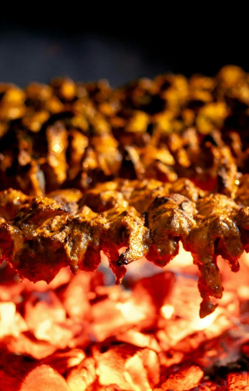 25-Min Saffron Chicken Skewers with Crispy Rice