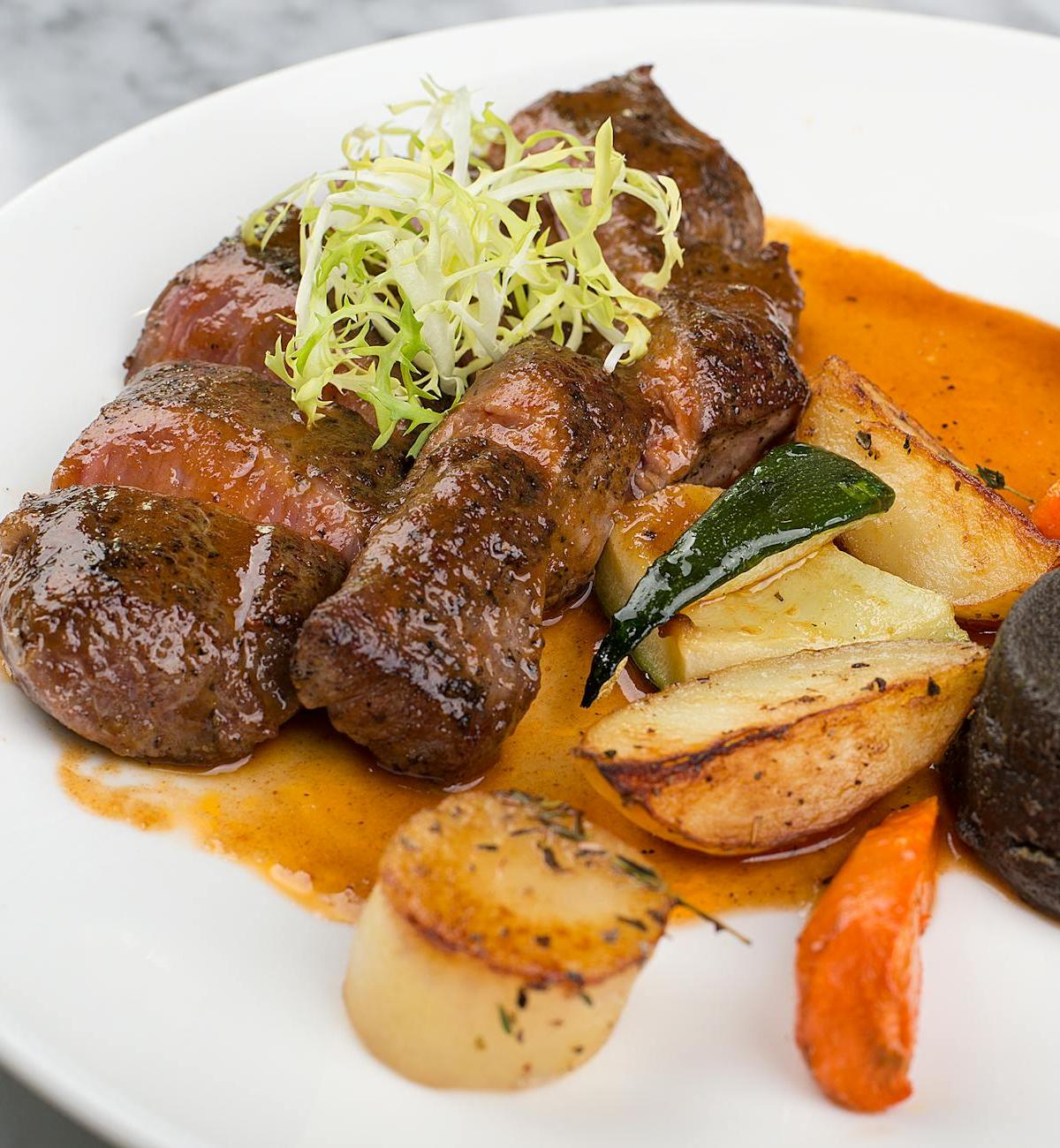 20-Min Sauerbraten with Roasted Roots