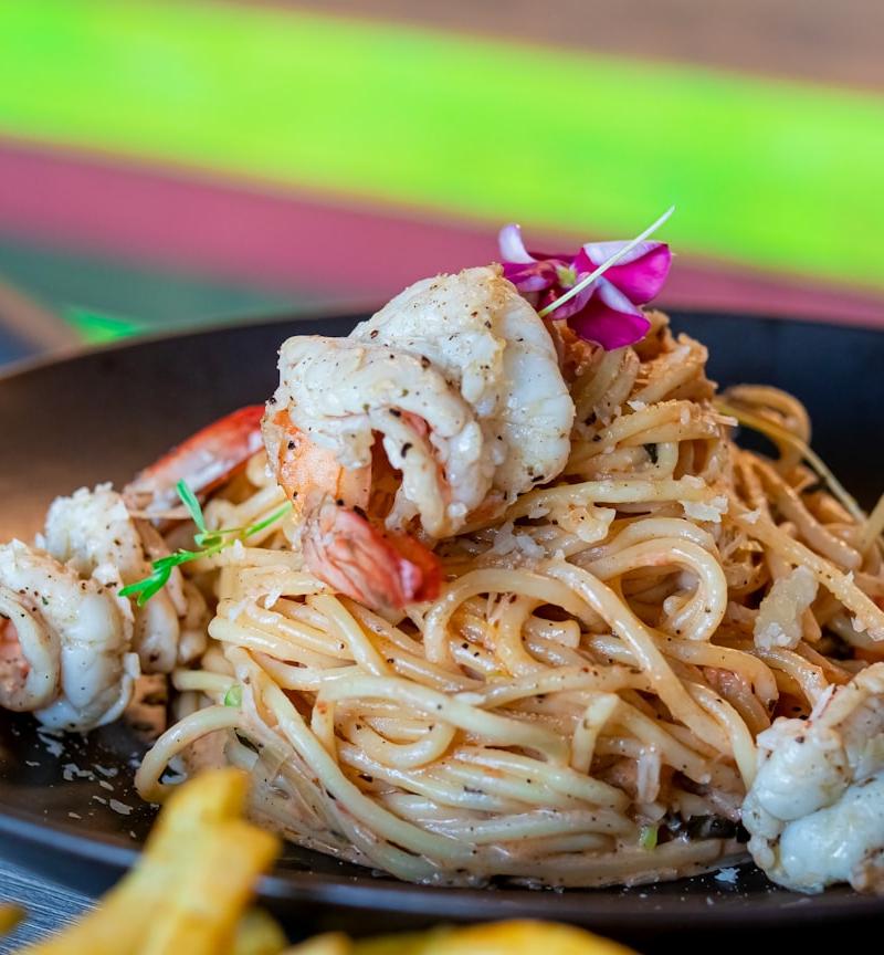 Seafood Spaghetti en Papillote with Fries